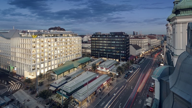 Post am Rochus in Wien-Landstraße als Prestigeprojekt im Fertigteilbau