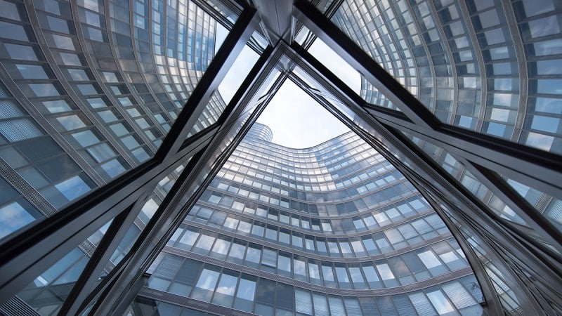 View from below along a high-rise façade