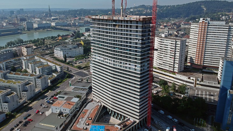 View of Bruckner Tower during construction