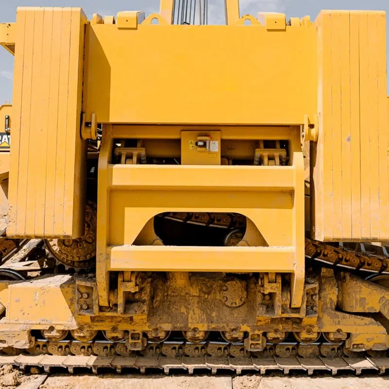 Yellow construction machine in excavation pit