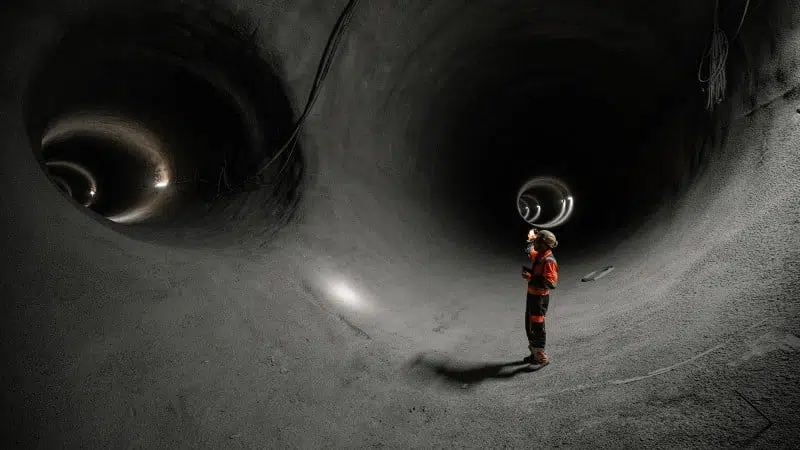 Construction workers in an underground tunnel